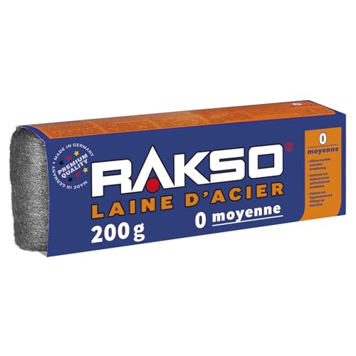 RAKSO Laine d'acier moyenne 0-200g, 1 banderole, lisse le bois, enlève la saleté sur les carreaux/sols en pierre, polit les tuyaux/raccords en cuivre