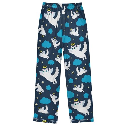Boy's Pj Pants Cat Angel Flying Night Sky Cloud Lounge Bottoms Elastic Waist Kids Joggers with Pockets Size 6-14 7