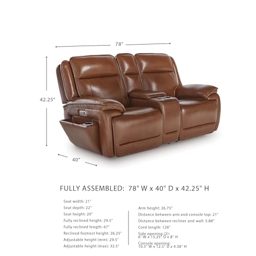 Image of Signature Design by Ashley Healy Pier Power Reclining Loveseat, Zero-Gravity Comfort, Leather and Faux Leather Construction, Home Theater Seating with Console, Dark Brown, 78 inch W