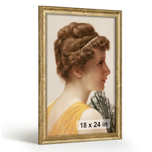HLiWEGNS Antique Gold 18x24 Frame – Poster Frame with Aged Gold Finish – Picture Frame for 18 x 24 Artwork, Canvas Prints, Puzzles, and Wall Decor
