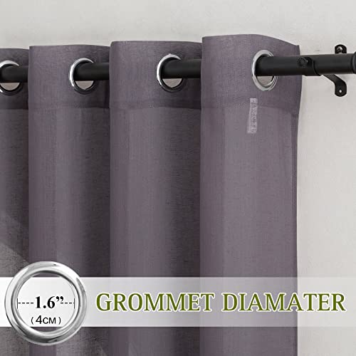 NICETOWN Semi Sheer Brown Purple Curtains for Bedroom, Grommet Linen Sheer Curtains & Drapes Privacy with Light Filtering Elegant & Casual for Girls Room/Living Room, W52 x L108, 2 Panels