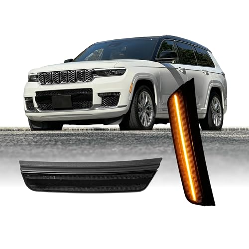 USR 21-25 WK2 SUV Side Marker Light – Front Smoked Parking Lamps (Left + Right) Pair - Compatible with 2021-2025 Jeep Grand Cherokee All Models such as SRT, Overland, Summit (SMOKE LENS w/AMBER LED)