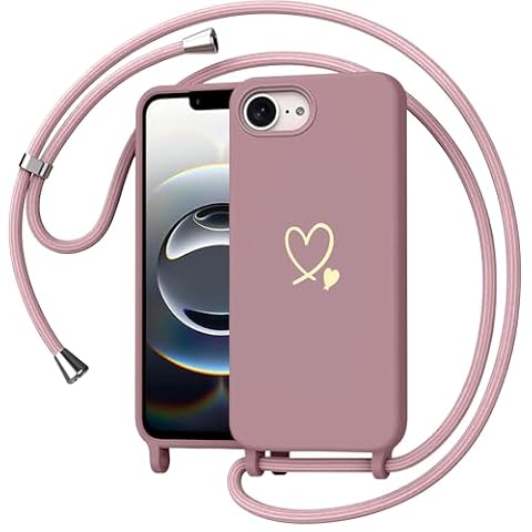 Yichxu Etui na telefon komórkowy iPhone 16e, ze smyczką, wzór serca, etui na telefon komórkowy do zawieszenia, odporne na uderzenia, etui ochronne z łańcuszkiem, miękki silikon TPU (poliuretan