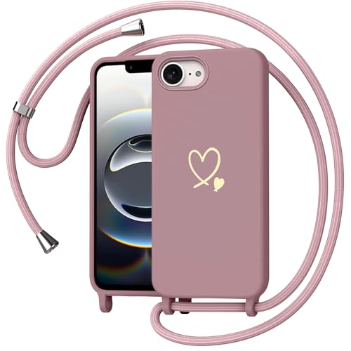 Yichxu Etui na telefon komórkowy iPhone 16e, ze smyczką, wzór serca, etui na telefon komórkowy do zawieszenia, odporne na uderzenia, etui ochronne z łańcuszkiem, miękki silikon TPU (poliuretan
