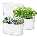 Oliz Set of 4 White Oval Window Sill Planters with Drainage Holes and Trays（7...