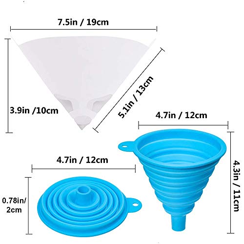 DAOKI Resin Collapsible Silicone Funnels 3D Printer Accessories for LCD Resin 3D Printer with Hook, Remove Tool, 100 Micron Fine Mesh Paper Paint Filter Cone - Thumbnail 4