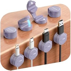 8-Pack Silicone Cord Organizer Magnetic Cable Clips, Adhesive Cable Management Under Desk Wire Hider, FLYLEAD Desktop Cable Organizer for Phone, Office Workspaces Desk Organization Home Accessories