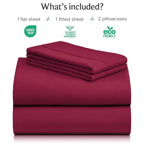 Image of LuxClub 4 PC Queen Sheet Set, Breathable Luxury Bed Sheets, Deep Pockets 18 inch Wrinkle Free Cooling Sheets Machine Washable Hotel Bedding Silky Soft - Burgundy Queen