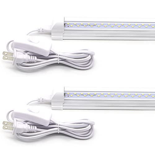 2FT Led Tube Light Fixture, Double Row, 1680lm, 6000k,Clear Cover, 15W, Utility Shop Light, Ceiling and Under Cabinet Light, Corded Electric with Built-in ON/Off Switch (Pack of 2)