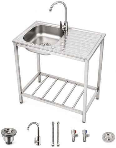 Outdoor Utility Sink, Stainless Steel Portable Camping Sink Stati...