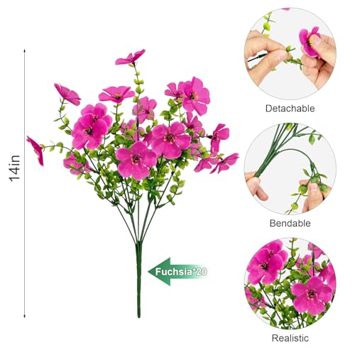 Image of Bassion 20 Bundles Artificial Violet Flowers for Outdoors, Fuchsia