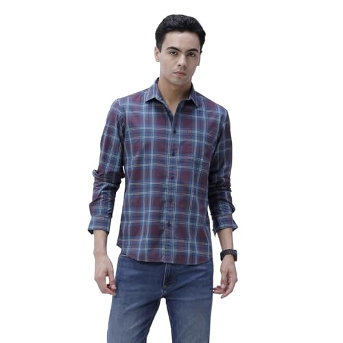 Image of BASICS 100% Cotton Checked Shirt for Men | Slim Fit | Everyday Smart Casual Wear | Full Sleeve