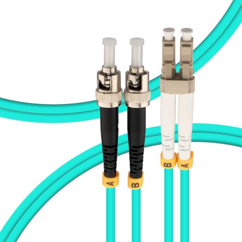 Image of Hamadap OM4 LC to ST Fiber Patch Cable 1M/3.28FT, LSZH Aqua | Multimode Duplex 50/125um LC/UPC to ST/UPC Fiber Optical Jumper Cord, 40Gb Fiber Optic Cable for Networking