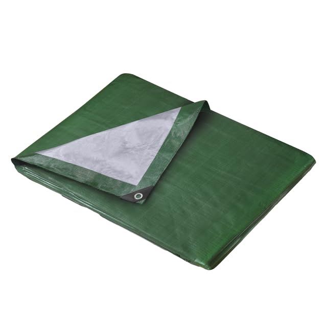 H-LINE Heavy Duty Waterproof Lightweight Tarpaulin Tarp Ground Cover Sheet Camping Tent (Green/Silver 140GSM, 10FT X 10FT / 3M X 3M)