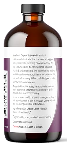 Viva Doria Jojoba Oil, USDA Certified Organic, 16 fl oz, Natural Jojoba Oil for Hair, Skin & Face, Cold Pressed Unrefined