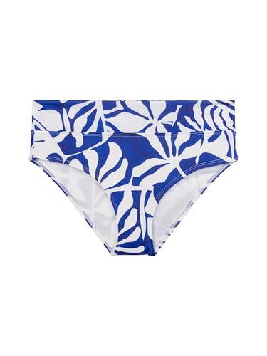 DORINA Mercadona Women's Bikini Briefs, Bold Leaf Print, Full Coverage Cut, Fold Down Waist Panel, Recycled Fabric, Blue