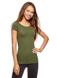 oodji Ultra Damen Tailliertes T-Shirt Basic, Grün, DE 38 / EU 40 / M