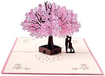 Valentine Day 3D Pop Up Card Fall In Love Cherry Blossom Tree Couple Handmade Romantic Greeting Card To Lover Girlfriend Wife Love Sign Birthday Anniversary Wedding Engagement
