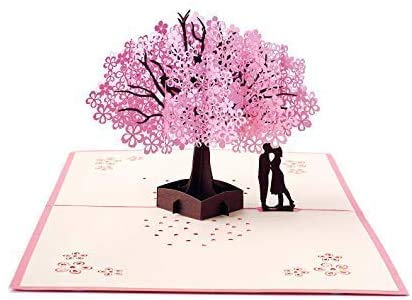 EcoToKo Valentine Day 3D Pop Up Card Fall In Love Cherry Blossom Tree Couple Handmade Romantic Greeting Card To Lover Girlfriend Wife Love Sign Birthday Anniversary Wedding Engagement