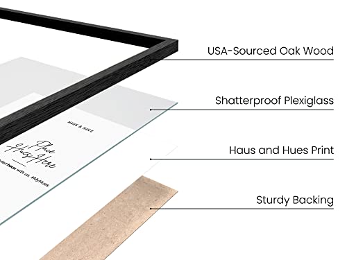 HAUS AND HUES Black Oak Wood 12x16 Picture Frame - Modern Wood Wall Art Display - Minimalist, Lightweight 12x16 Black Frame for Art Prints, Photos, Posters - Ready-to-Hang Vertically & Horizontally