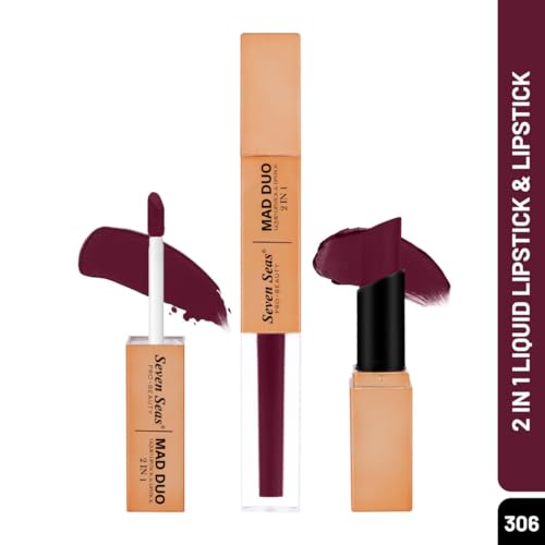 Image of Seven Seas 2in1 Non-Transfer | Smooth Texture | Hydrating | Long Lasting | Water-Proof | Full-Coverage Mad Duo Liquid Lipstick & Lipstick (Rose, 4ml,3g)