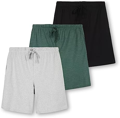 3 Pack: Men's Cotton Jersey Knit Sleep Bottoms Sleepwear PJ Pijama Para Hombres Drawstring Waistband Pockets Shorts Bamboo Modal Soft Button Fly Essentials Lounge House Wear Comfy Pajama PJ -St 3,3XL