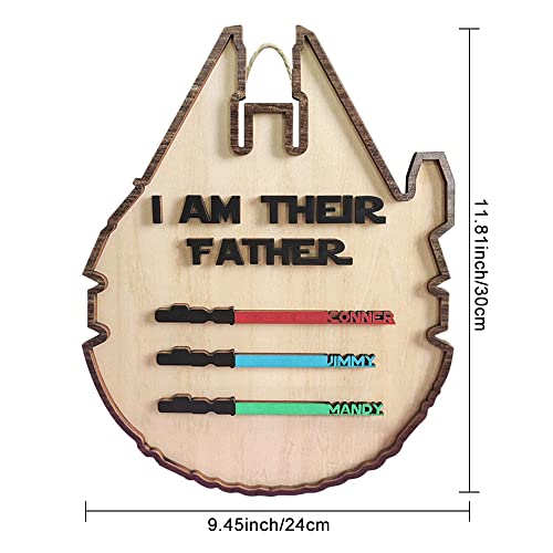 Personalized Custom Colors Names Sabers Wooden Signs I Am Their Father Engraved Family Name Wooden Hanging Sign For Dad Papa Wall Decor Plaques For Father Papa Daddy Grandpa Gifts For Fathers Day #TOP3