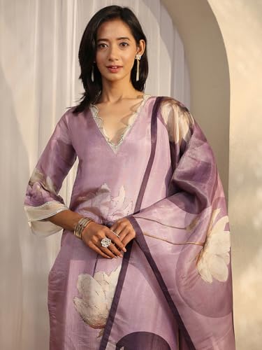 Image of Libas Printed Silk Blend Straight Kurta Set For Women | daily wear suit