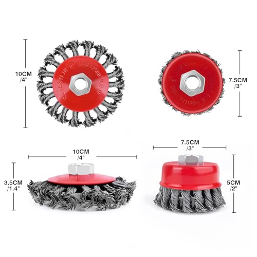 HSHa Wire Cup Brush 3/4 Inch Knot Wire Wheel for Angle Grinders M14 Shaft, 4pcs