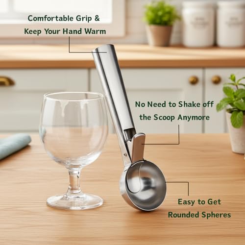 ZKIRON Old-school Heavy Duty Ice Cream Scoop - Stainless Steel, Dishwasher Safe, Trigger Release; Cookie Dough Scoops for Food, Perfect for Baking, Fruit, Frozen Yogurt, Muffin (Medium, Silver) - Thumbnail 2