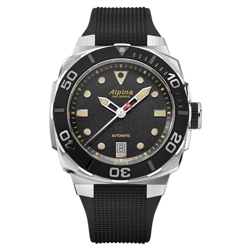 Image of Alpina Men's Seastrong Extreme Swiss Made 3-Hand Date Automatic Watch, Luminous, Stainless Steel, Sapphire Crystal, 39 x 40.5mm, 300M Water Resistant, Black Strap with Black Dial