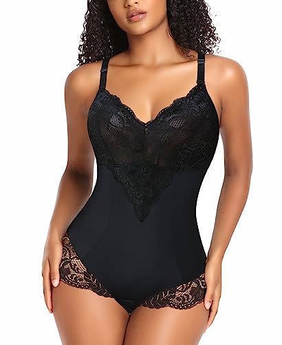Shapewear Bodysuit For Women Tummy Control Sculpting Bodysuits Lace Slimming Body Shaper Briefer (X-Large, Black-Lace) #TOP7