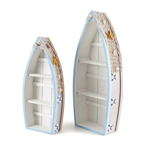 YWMJZEU 2 Pièces Étagère Bateau Vintage Meuble Rangement en Forme Bateau Robuste pour Bureau, Bleu Clair