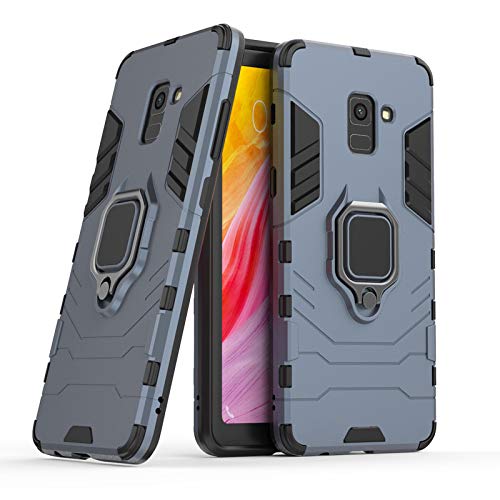 Glaslux Armor Shockproof Soft TPU and Hard PC Back Cover Case with Magnetic Ring Holder for Samsung Galaxy A8 Plus - Armor Grey
