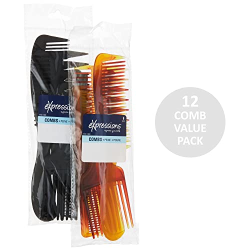Expressions 12Pc Styling Combs, Hair Comb Set For All Hair Types For Everyday Hair Styling, Assorted Combs Value Pack Of Professional Barber Supplies, Durable Material, Gentle On Hair #TOP7