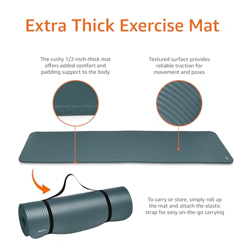 Amazon Basics 13mm Extra Thick NBR Yoga and Exercise Mat with Carrying Strap, Steel - Image 4