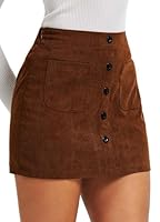 TZLDN Women Mini Skirts Corduroy Pencil Skirts with Pockets Short Skirt A Line Skirt for Autumn Winter Business Casual Brown M