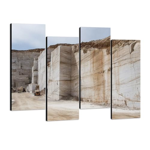 4 Pcs Canvas Wall Art Travertine stone quarry Photo Prints Realism Stretched and Framed Artworks Modern Wall Decor for Living Room Bedroom Office