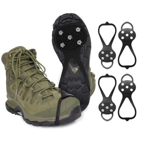 Riisoyu 2 Paar Steigeisen Leichte, Anti Rutsch Schuhspikes mit 5 Edelstahl Zähne Spike Ice Klampen Grödel Eisspikes Schuhkralle Schneekette Crampons für EIS Schnee Wandern Bergschuhe Trekking Winter