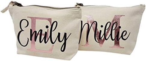 Personalised Makeup Beauty Bag with Rose Gold Initial (Natural, Small)