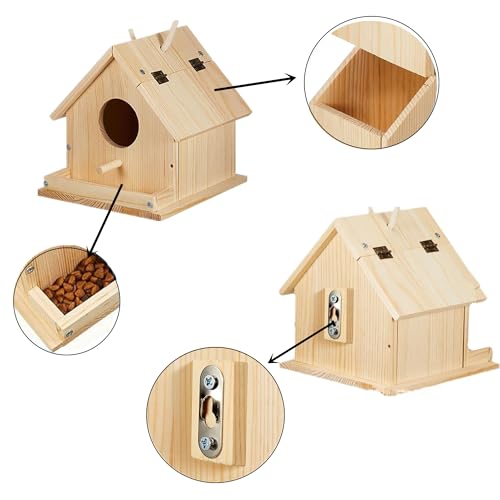 Image of Parakeet Nest Warm Box, Bird Breeding Box, Parrot Wood House Nesting Box, Parrotlets Budgie Mating Box, Aviary Cage Box for Lovebirds, Cockatiel, with Birds Stand Perch (6 Inch)
