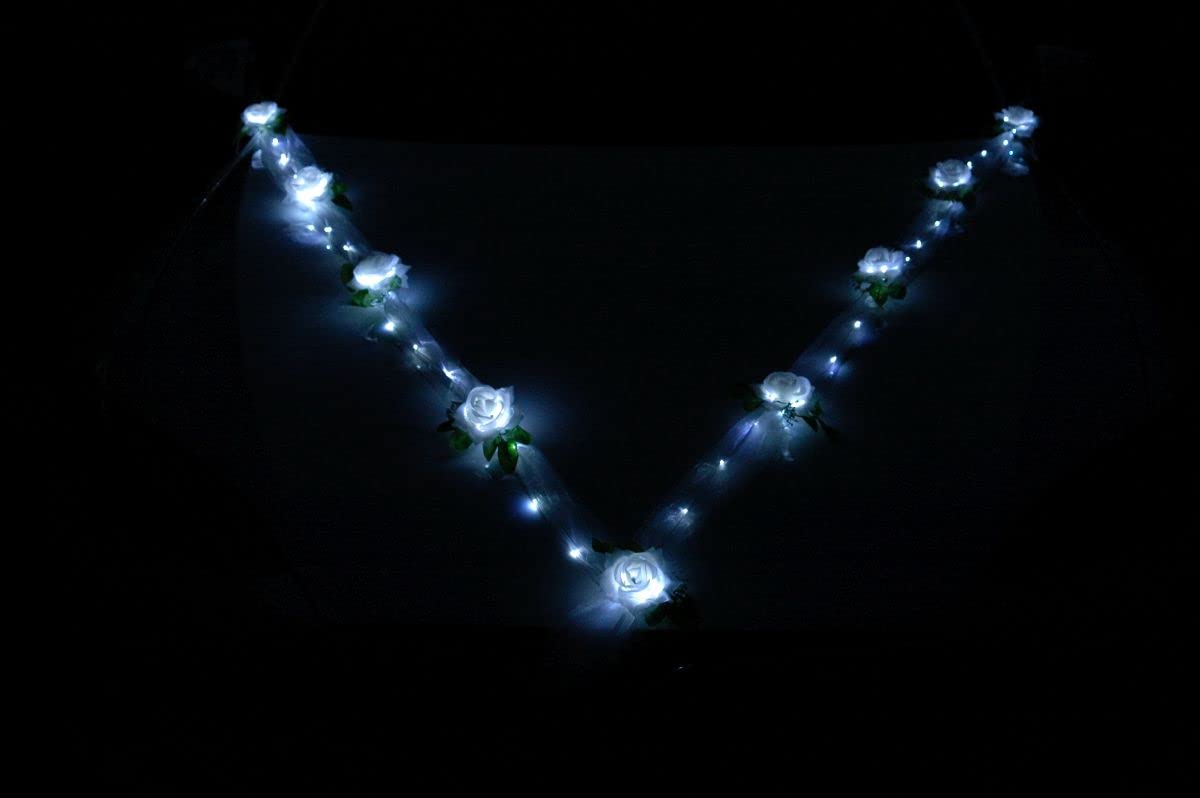 LED leuchtende Autoschmuck Auto Schmuck Braut Paar Rose Dekoration Hochzeit Car Auto Wedding Deko (M Reinweiß)
