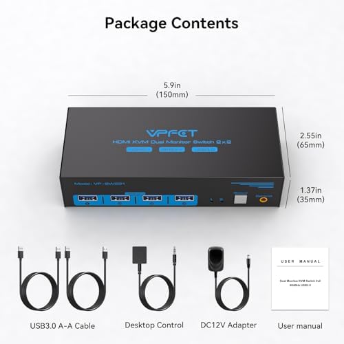 8K HDMI KVM Switch 2 Monitors 2 Computers, Dual Monitor KVM Switch with USB 3.0 Hub, 4K@120Hz High Refresh Rate, Share Keyboard Mouse and USB Devices, Extended Display for PC Laptop Gaming Workstation — view 6