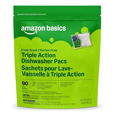 Amazon Basics Triple Action Dishwasher Pacs, Fresh Scent, 90 Count (Previously Presto!)