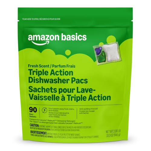 Amazon Basics Triple Action Dishwasher Pacs, Fresh Scent, 90 Count - image 1