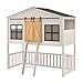Juskys Kinderbett Farmhaus 90 x 200 cm mit Treppe — Modernes Hausbett weiß für Kinder mit Dach & Lattenrost — Holz-Bett für Jungen & Mädchen
