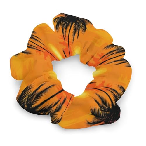 Sunset Palm Tree Hair Scrunchies for Women No Damage, Soft Elastic Hair Ties with Fashionable Printed Patterns, Satin Scrunchy Hairbands for Ponytail, Bun, Workout & Sleep
