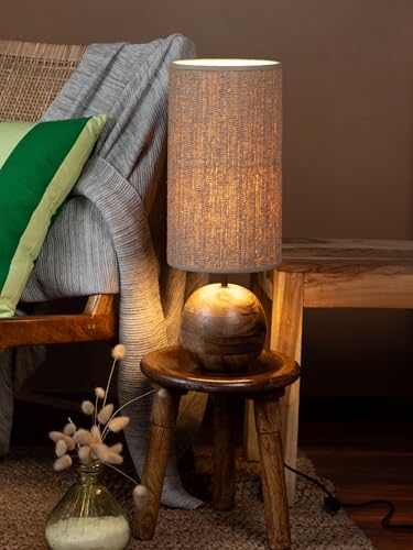Image of FIG Living Jute Weave Table Lamp (Brown) | 54 cm Tall Handcrafted Jute Lampshade with Mango Wood Base | Natural, Rustic & Elegant Decorative Table Lamp for Living Room, Bedroom & Gifting | 2.5m Cord
