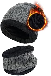 Aisprts Winter Beanie Hat Scarf Set, Fleece Lining Warm Knitted Hat and Neck Warmer Winter Outdoor Ski Hat and Snood for Men Women