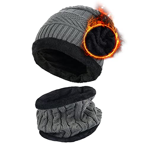 Aisprts Gorro Invierno con Bufanda, Calentar Sombreros Gorras Beanie de Punto para Hombre Mujer
